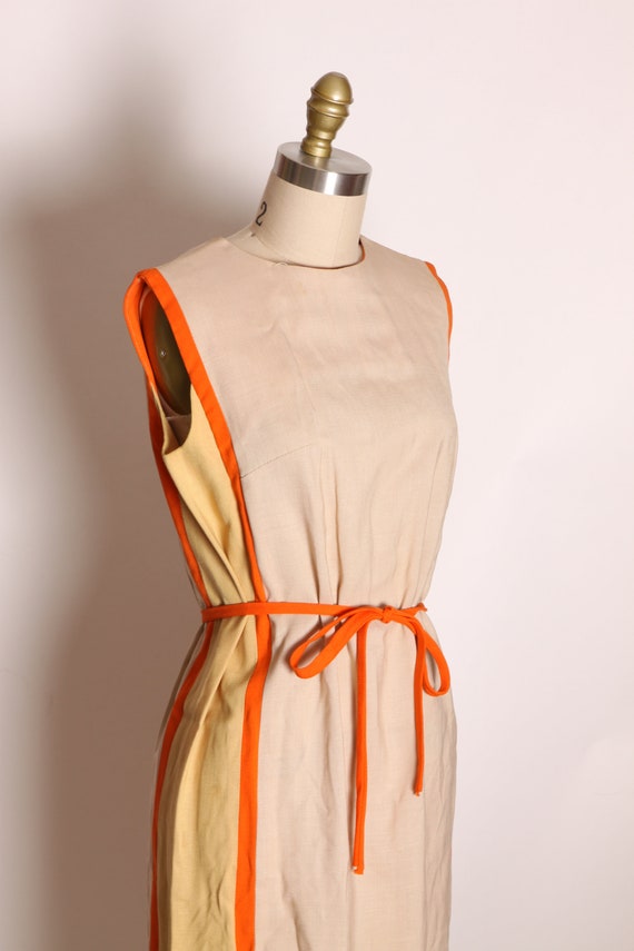 1960s Tan, Yellow and Orange Sleeveless Side Stri… - image 6