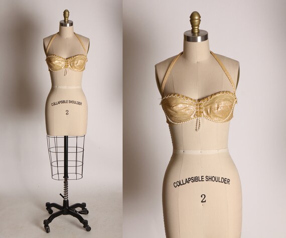 1960s Gold Lame Faux White Pearl Trim Burlesque Co