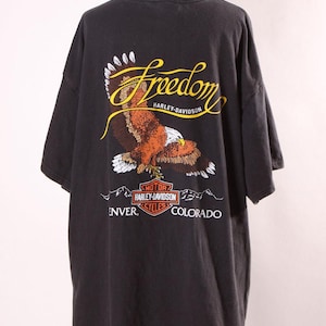 2000s 2002 Black Short Sleeve Harley Davidson American Eagle Biker Denver Colorado T-Shirt by Harley Davidson -XL