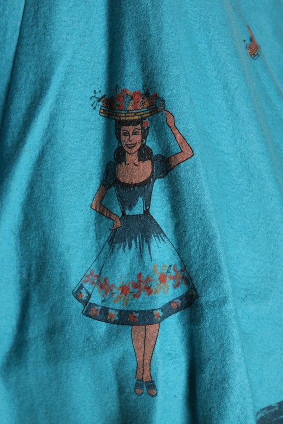 1970s Does 1950s Turquoise Blue Felt Mexican Skir… - image 4