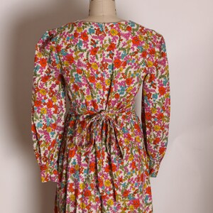 1970s Pink, Red and Blue Floral Flower Power 3/4 Length Sleeve Prairie Cottagecore Dress M image 8