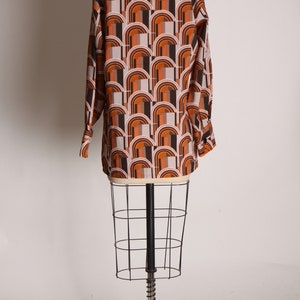 1970s Brown, Orange and Tan Mod Retro Long Sleeve Button Up Blouse L image 7