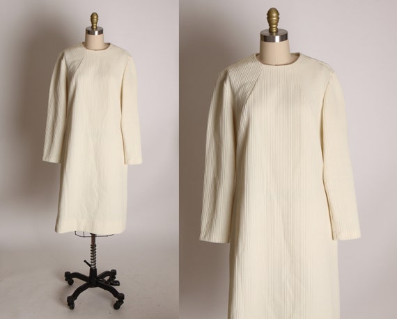 1960s Cream Off White Long Sleeve Polyester Long S