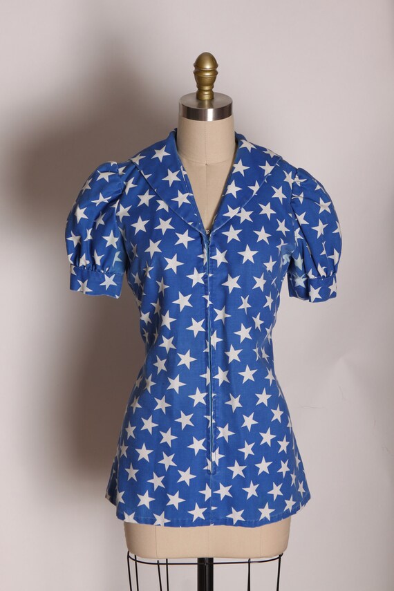 1970s Blue and White America Short Sleeve Novelty… - image 3