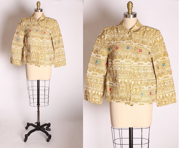 1950s 1960s Tapestry Guatemalan Long Sleeve Button