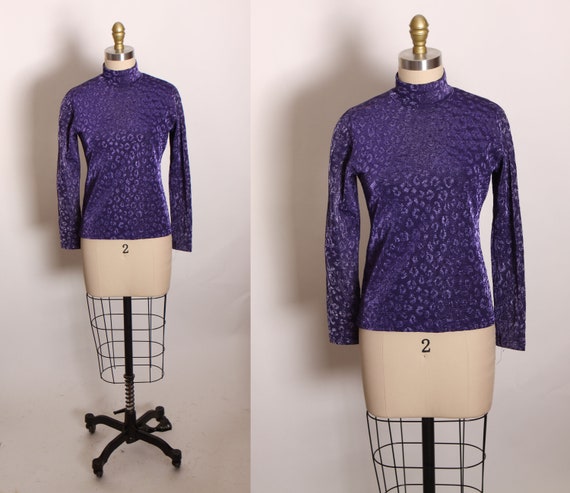 1990s Y2K 2000s Purple Long Sleeve Pullover Leopard Print Blouse -S