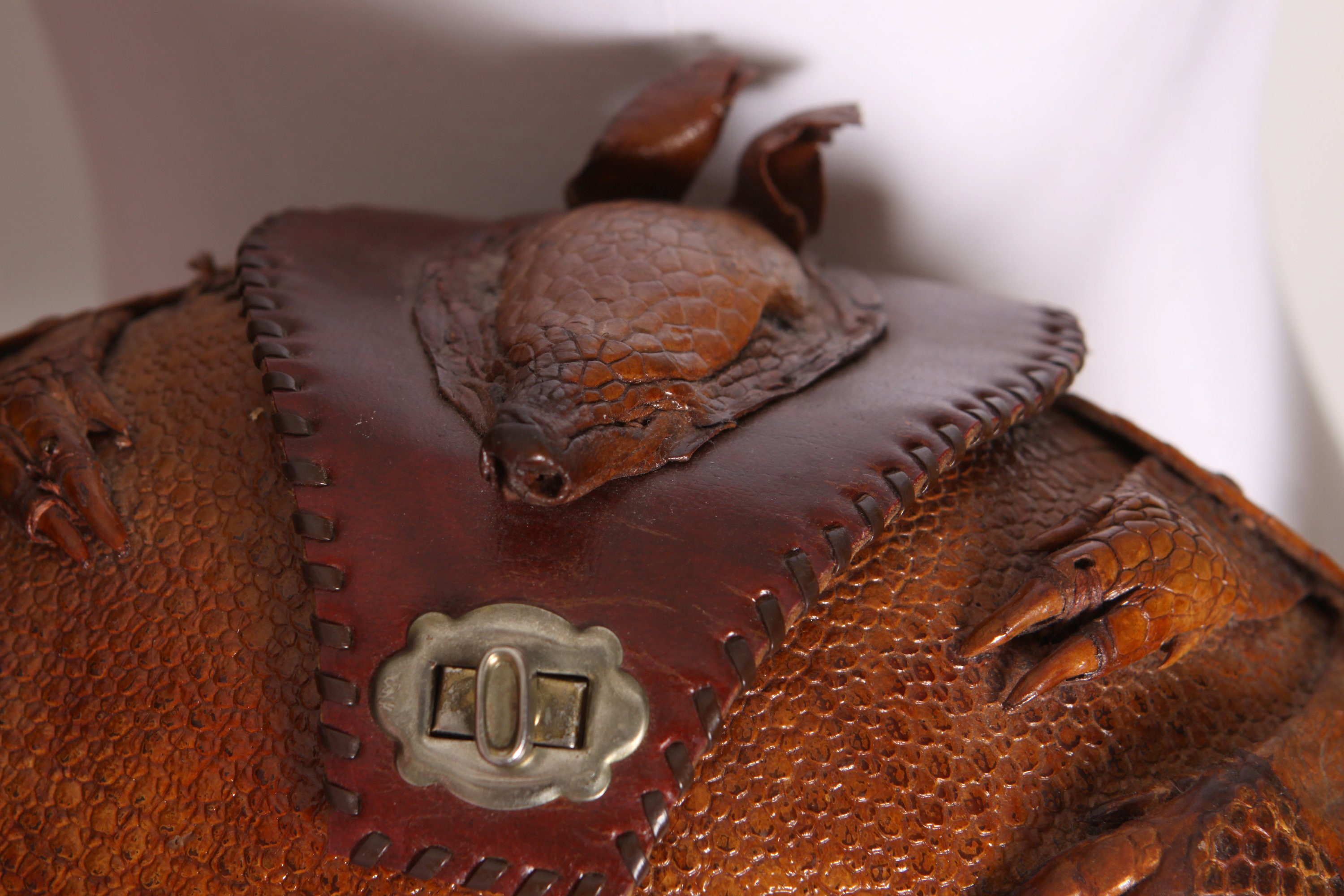 RESERVED1940s 1950s Brown Taxidermy Armadillo Leather Western Handbag