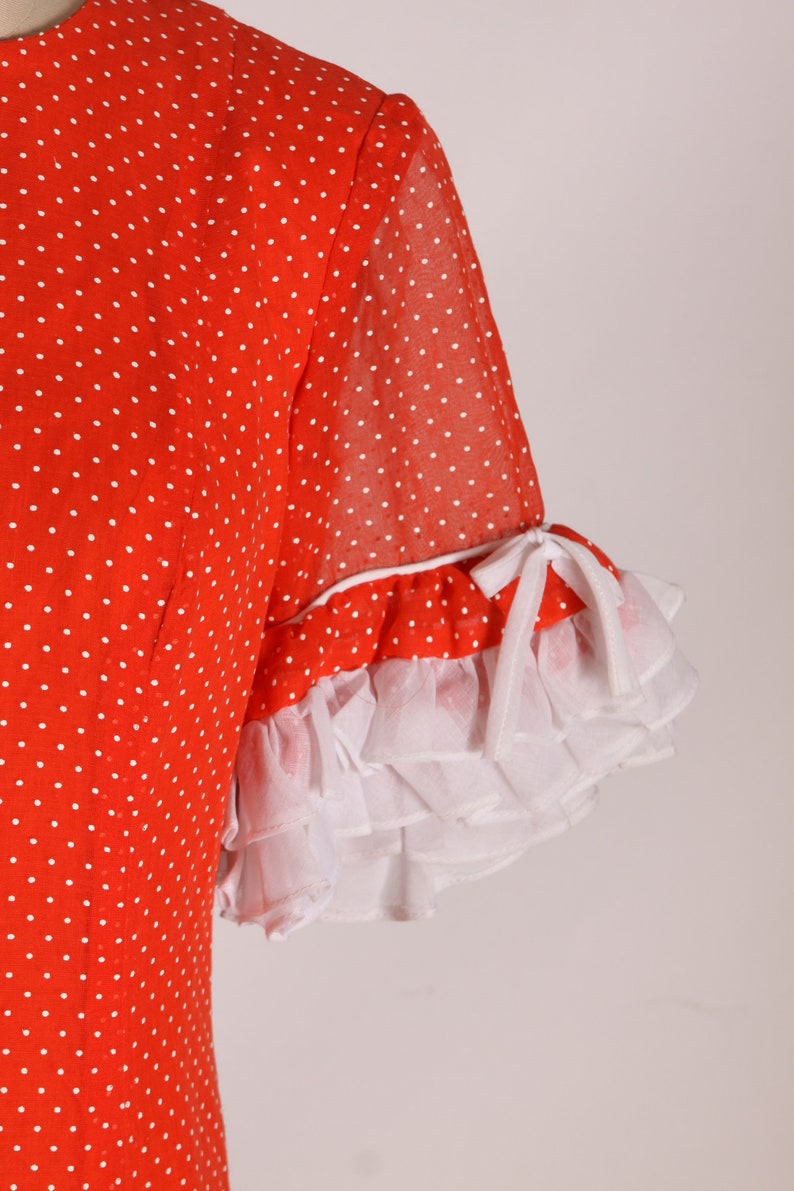 1970s Red and White Polka Dot Short Sleeve Sheer Organza Ruffle Trim by Miss Elliette M image 4