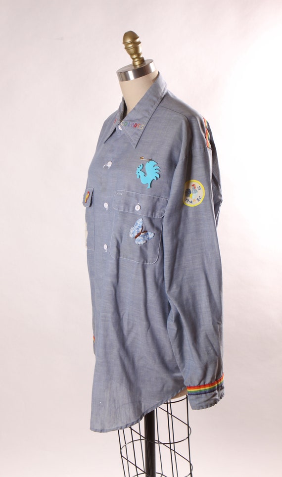 1970s Denim Chambray Long Sleeve Rainbow Striped … - image 7