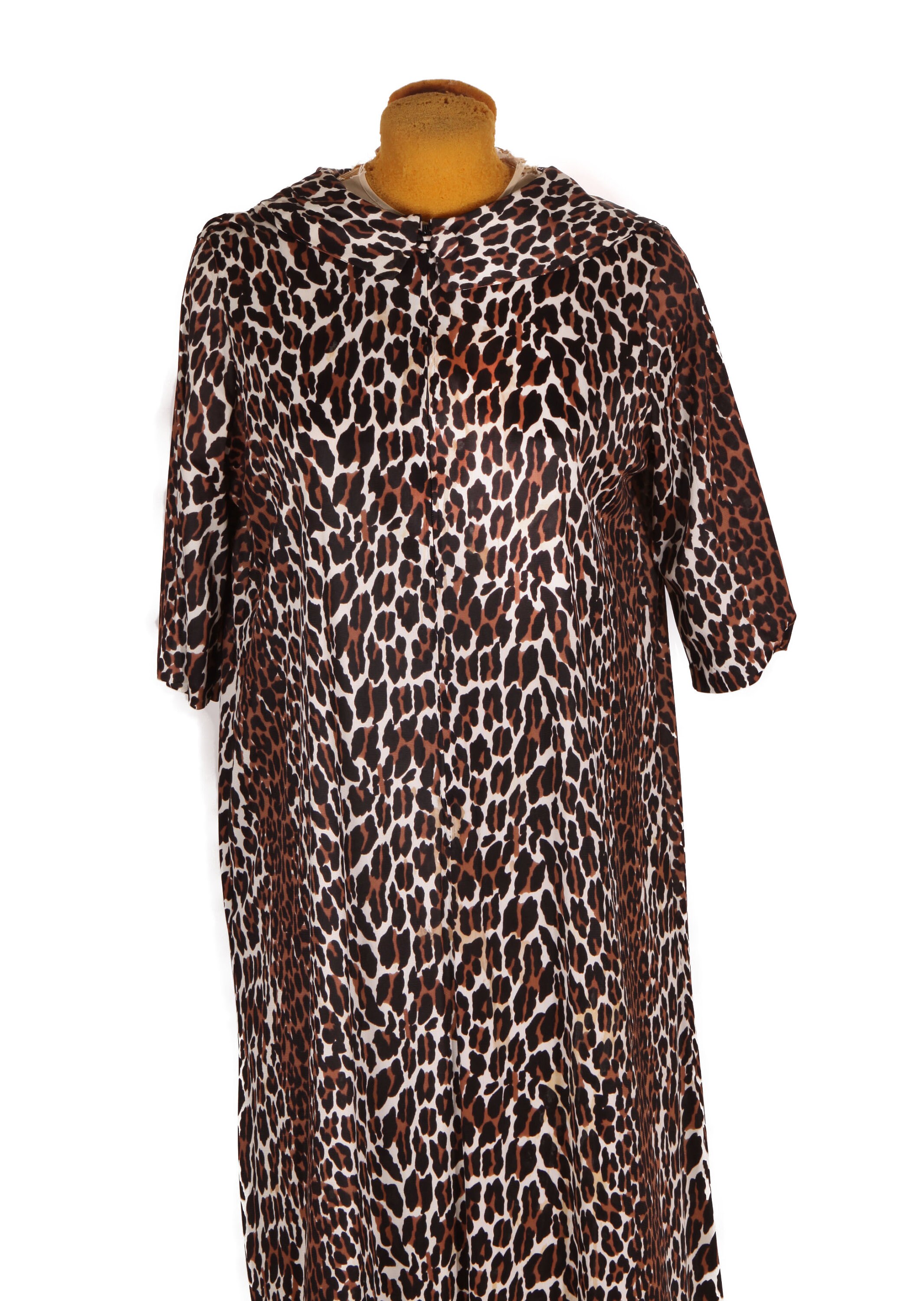 1960s Animal Leopard Print Acetate Full Length Tassel Gown Robe -2XL