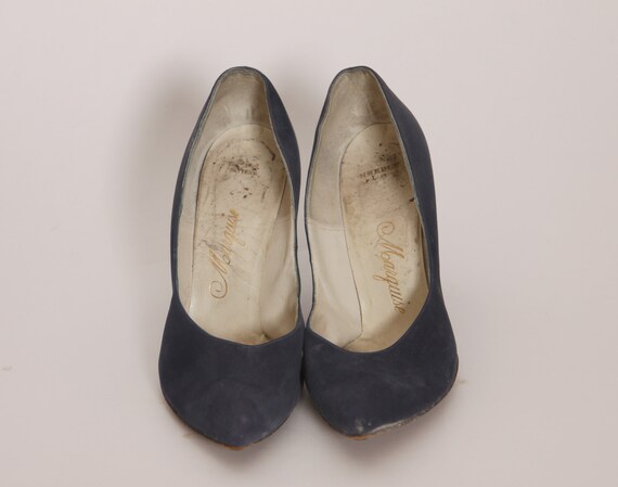 1950s Blue Suede and Silver Detail Stiletto High … - image 5