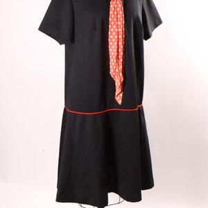 1960s Black and Red Short Sleeve Plus Size Volup Red Trim Polka Dot Scarf Scooter Dress by ShipShape XL image 7
