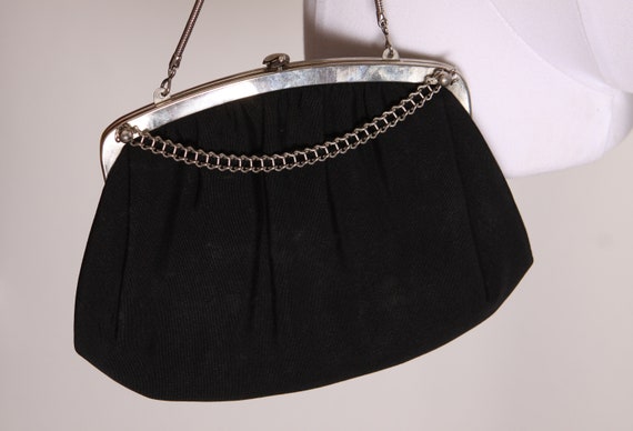 1940s Black Silver Tone Chain Clutch Evening Bag … - image 4