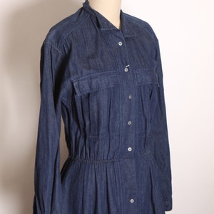 1980s Blue Denim Button Up Fit and Flare Long Sleeve Dress by Andrew Harvey L image 4