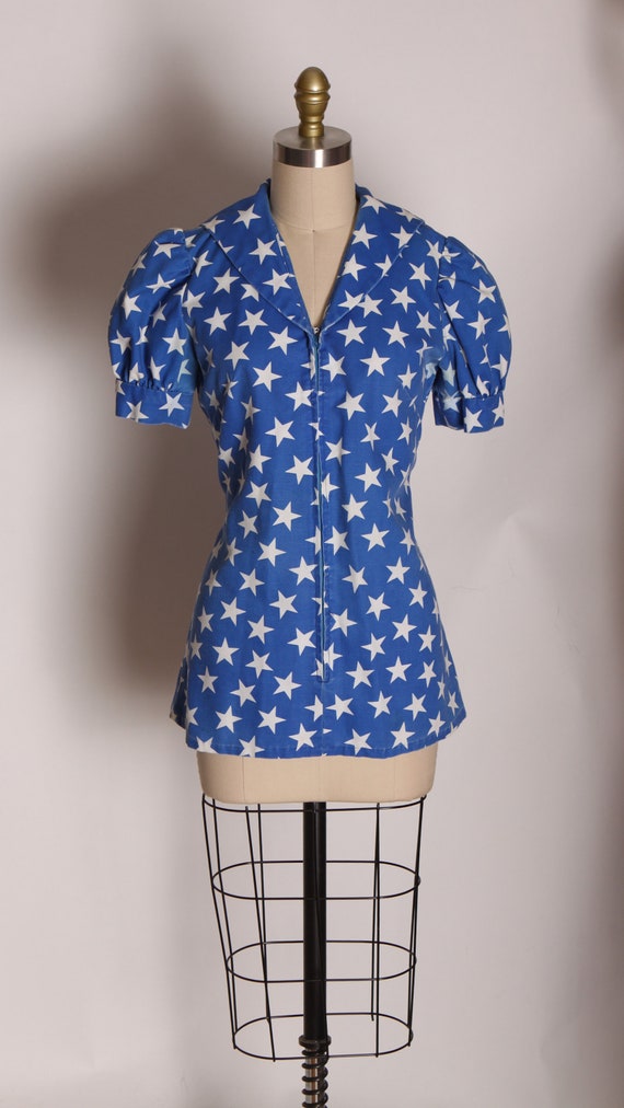 1970s Blue and White America Short Sleeve Novelty… - image 2