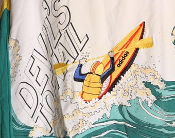 1980s Teal Blue Green, Tan and Orange Long Sleeve Novelty Wave