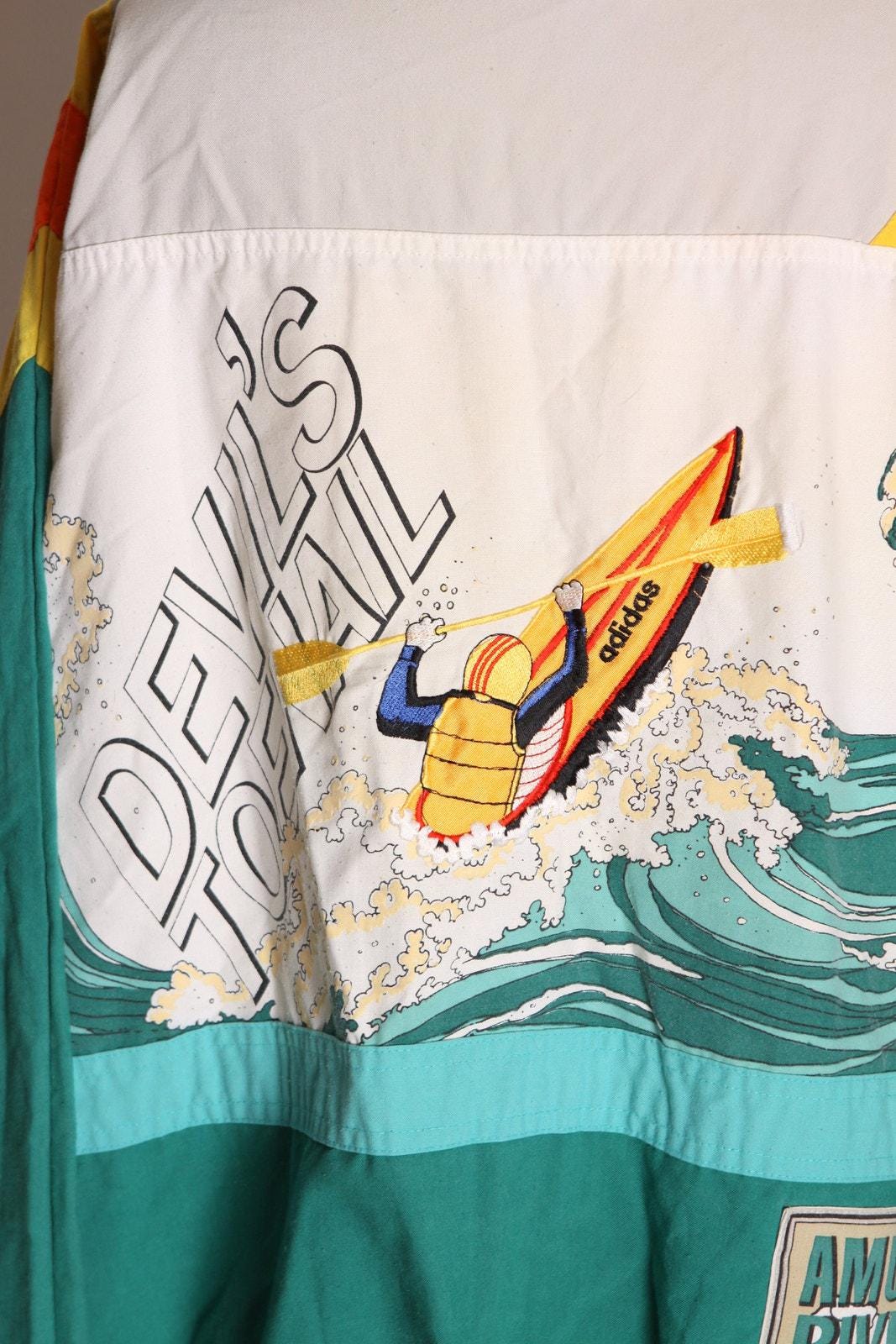 1980s Teal Blue Green, Tan and Orange Long Sleeve Novelty Wave