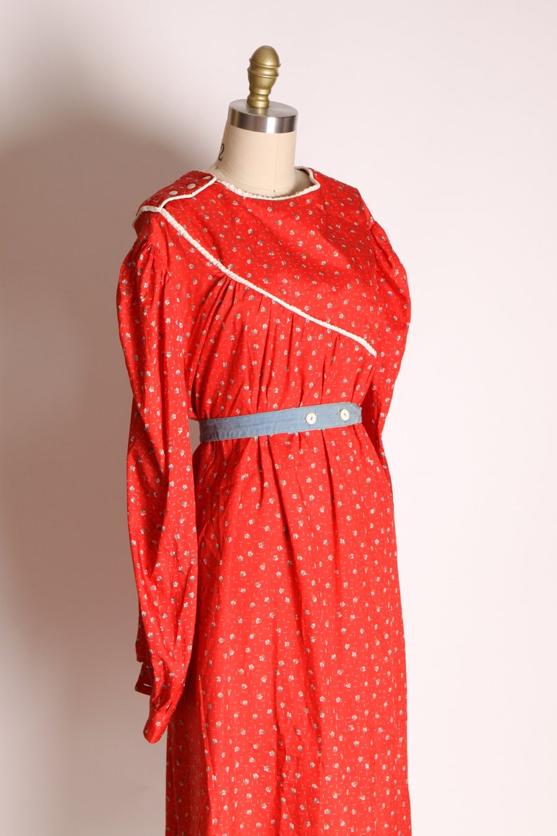 1970s Red, White and Blue Long Sleeve Floral Tent Dress image 6