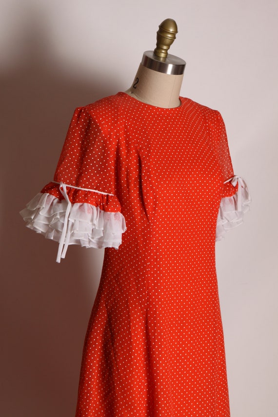 1970s Red and White Polka Dot Short Sleeve Sheer … - image 5