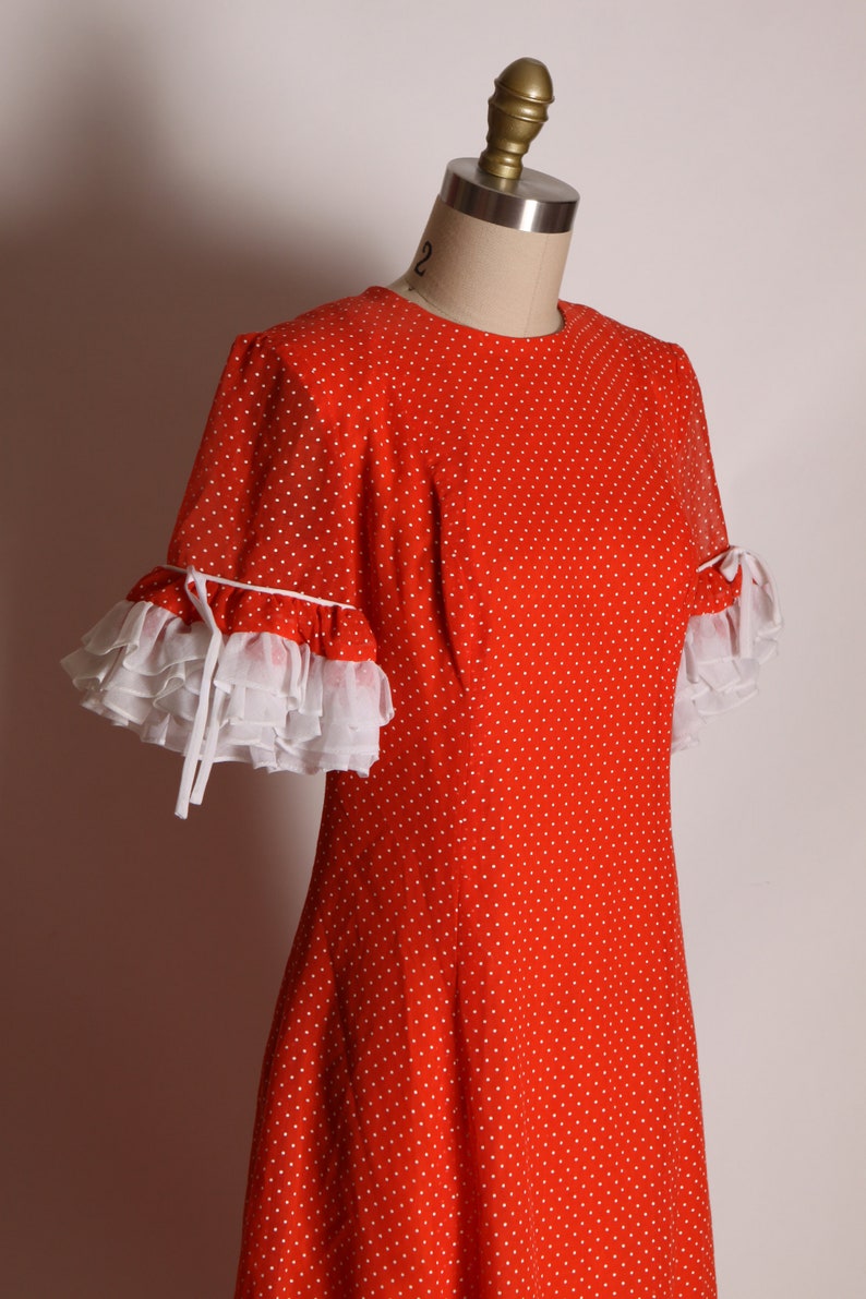 1970s Red and White Polka Dot Short Sleeve Sheer Organza Ruffle Trim by Miss Elliette M image 5