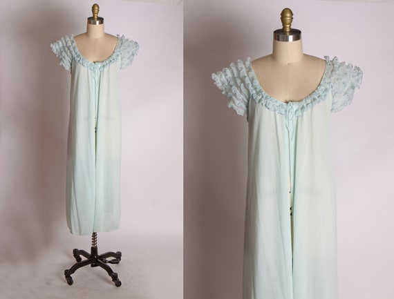 1950s 1960s Pale Blue Ruffle Sleeves Long Short Sl