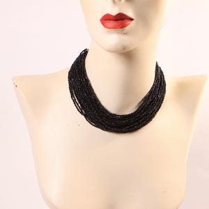 1950s 1960s Black Multi-Strand Beaded Draped Necklace by Laguna