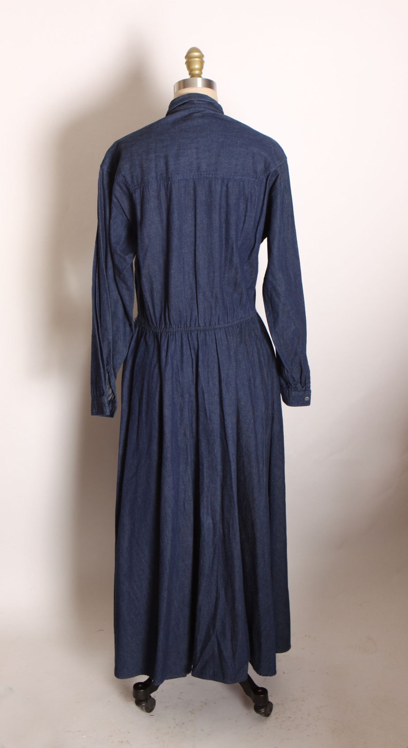 1980s Blue Denim Button Up Fit and Flare Long Sleeve Dress by Andrew Harvey L image 7