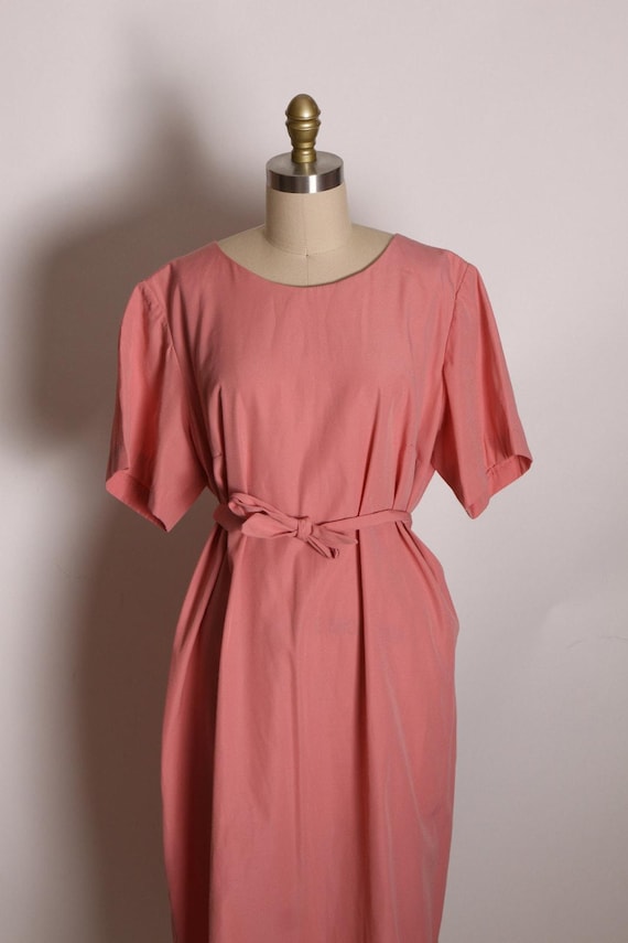 1960s 1970s Dusty Rose Pink Short Sleeve Belted Shift Dress -2XL - Etsy