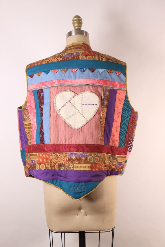 1980s Multi-Colored Patchwork Quilt Basket and He… - image 7