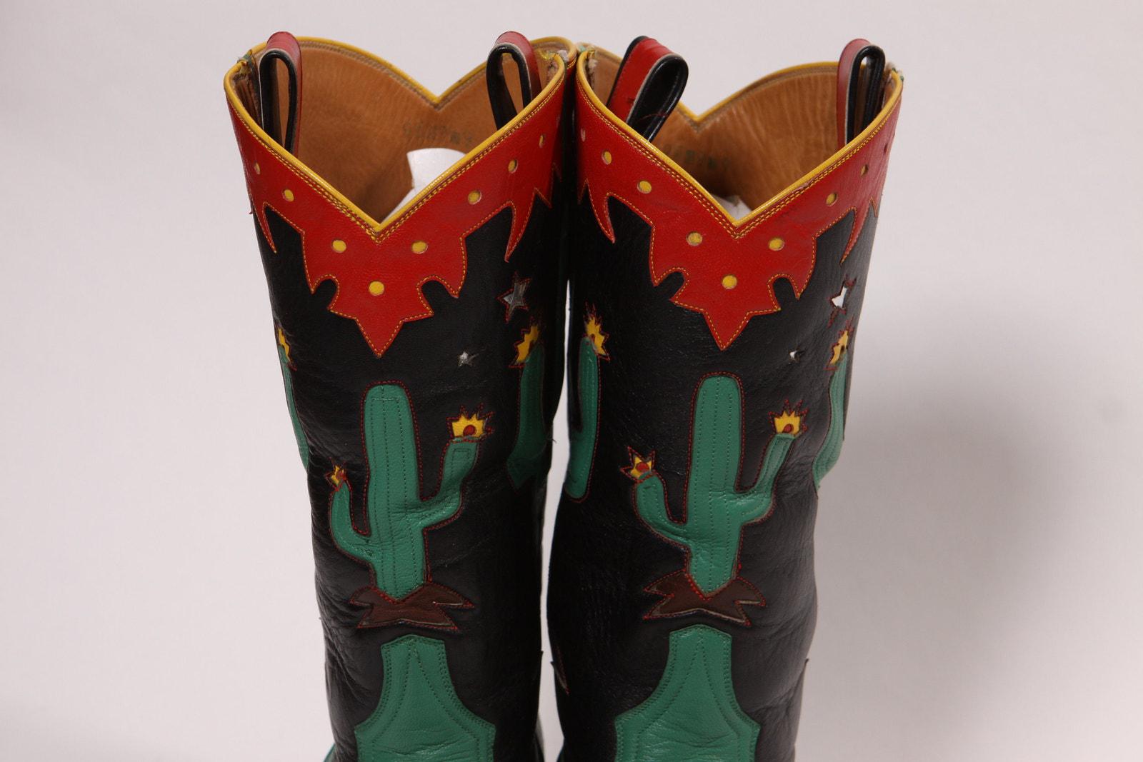 1990s Rocketbuster Cowboy Boots, Cactus Inlay, Size 9 - Etsy