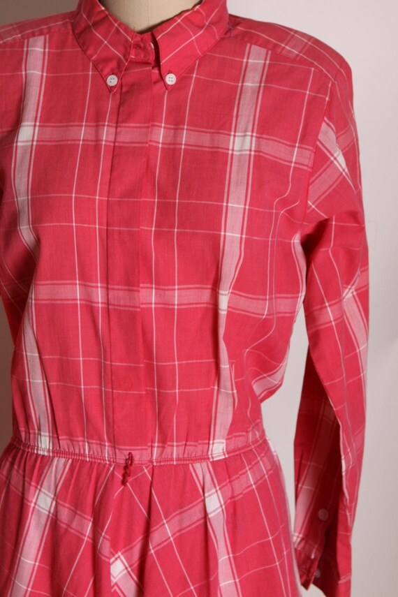 1980s Pink Raspberry and White Plaid Long Sleeve … - image 5