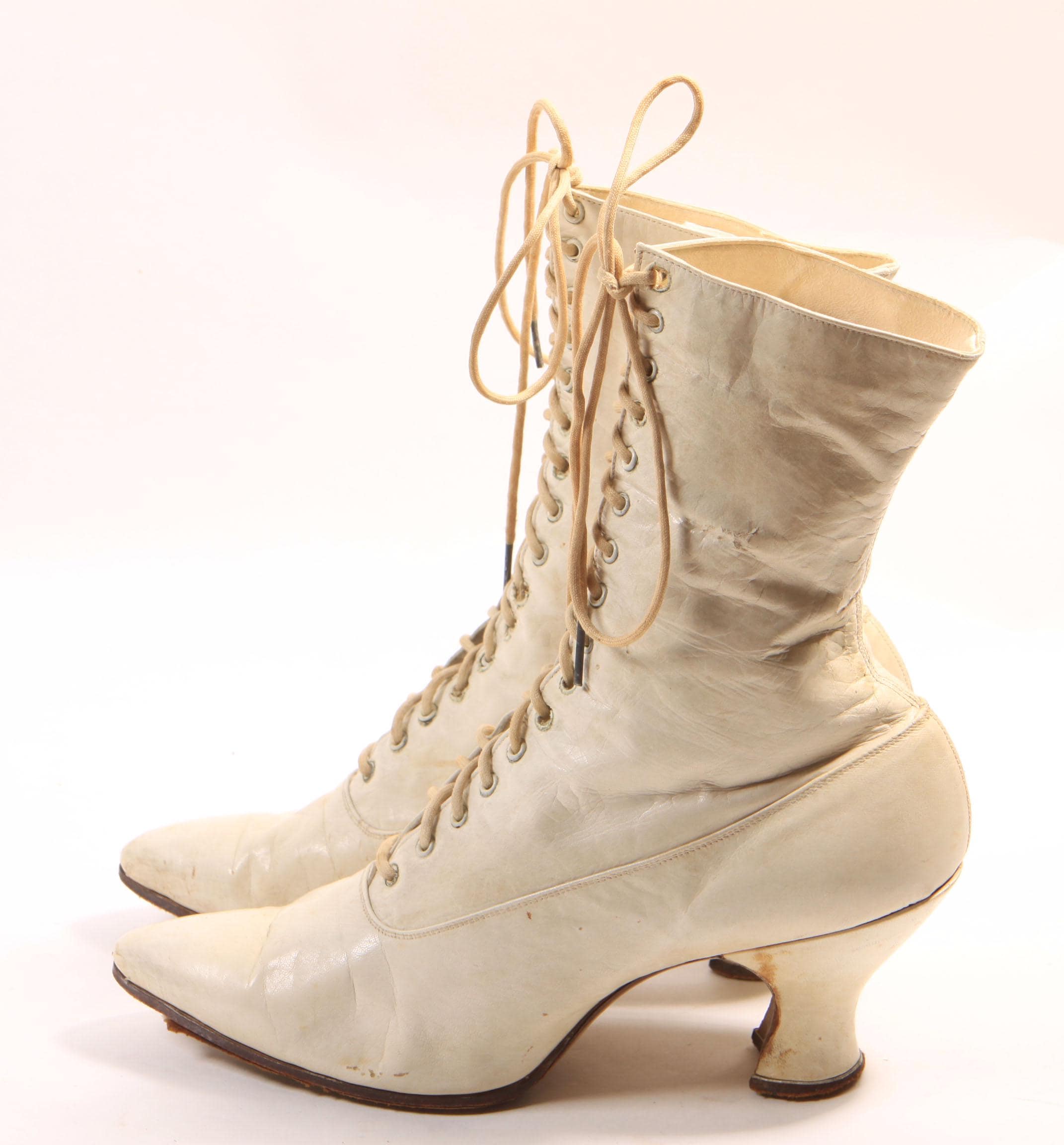 Antique 1800s Cream Leather Pointed Toe Lace up High Heel Boots - Etsy