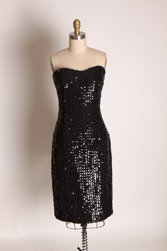 Late 1970s Early 1980s Black Sequin Strapless For… - image 2