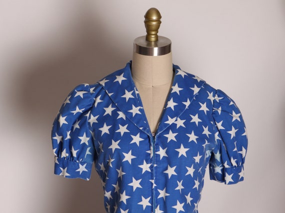 1970s Blue and White America Short Sleeve Novelty… - image 4