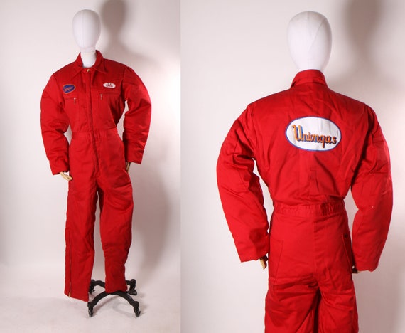 1970s Red Insulated One Piece Womens Uniongas Embroidered Name Patch Ida Long Sleeve Jumpsuit Greaser Mechanic Coveralls by Lee Outerwear -M