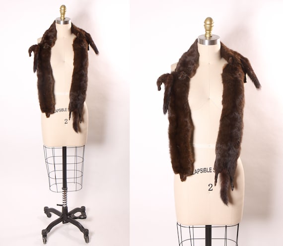 1950s Dark Brown Three Pelt Mink Fur Fulled Bodied Stole Shoulder Wrap