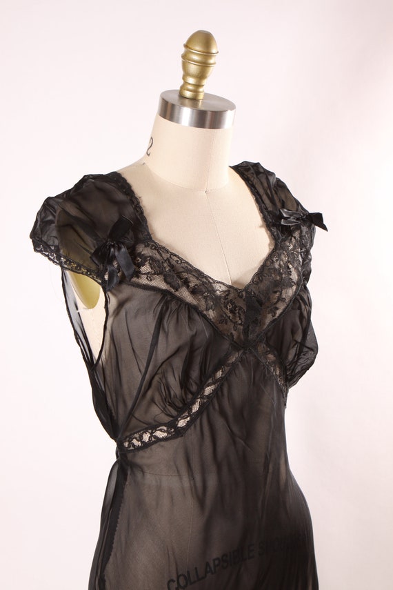 1930s Sheer Black Bias Cut Short Sleeve Ankle Len… - image 5