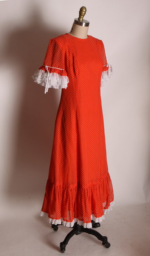 1970s Red and White Polka Dot Short Sleeve Sheer … - image 6