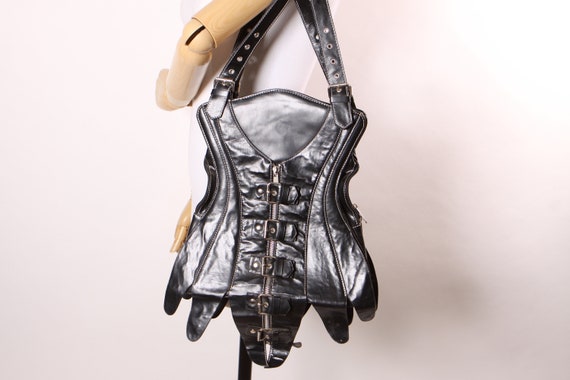 Buy Early 2000s Y2K Black Vinyl Corset Lace up Buckle Purse by  