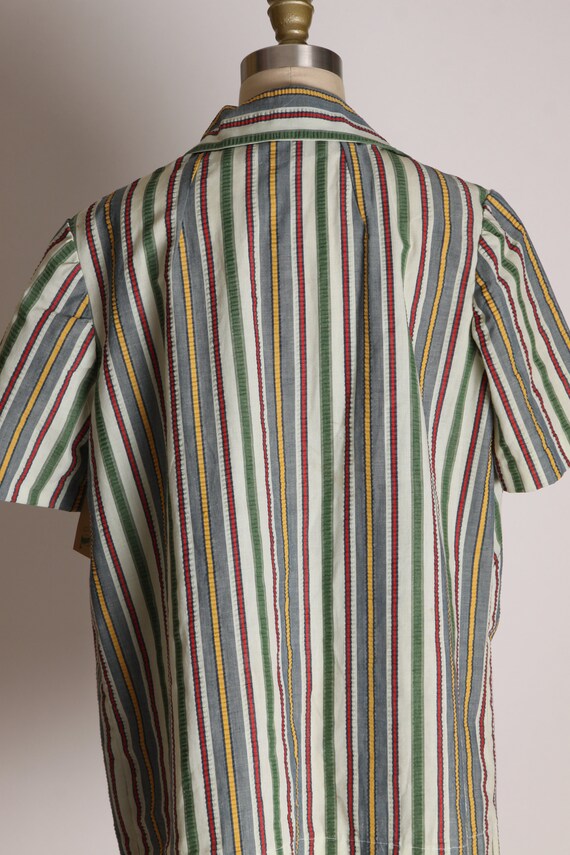 1950s Gray Green Red and Yellow Striped Short Sle… - image 5