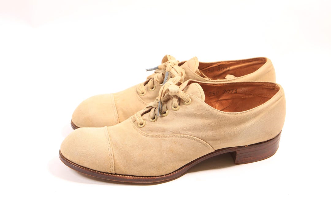 Antique 1920s Tan Fabric Nubuck Dress Oxford Mens Shoes - Etsy display picture 3