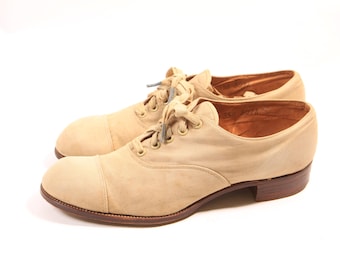 Antike 1920er Jahre Tan Stoff Nubuk Kleid Oxford Herren Schuhe