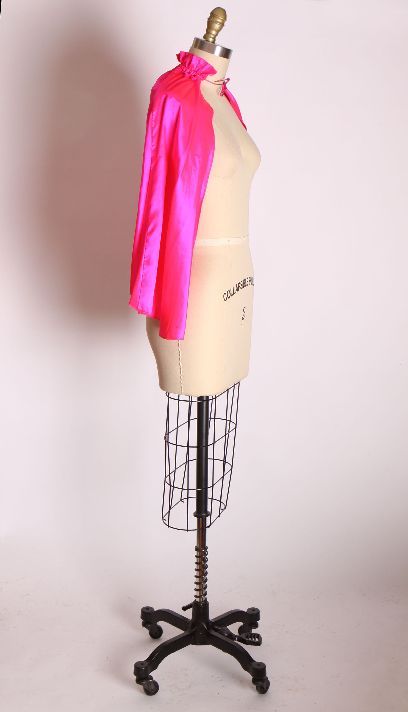 1960s Hot Pink Satin Neck Tie Theater Burlesque Costume Cape