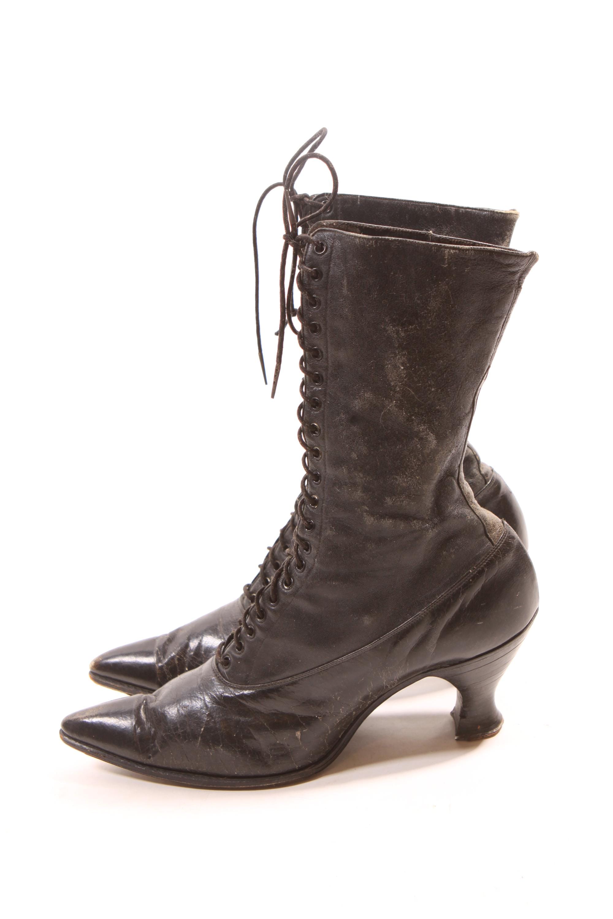Western Victorian Witchy Goth Deep Brown Black 1970s Leather Ankle Boots Victorian, grandma, witchy…whatever you call them, they main image 2