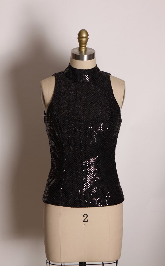 1980s Black Sequin Sleeveless Dance Costume Top B… - image 2