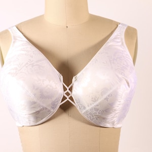 1980s White Floral Print Criss Cross Bra by Vanity Fair-38DD