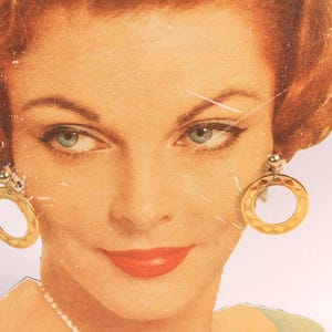 1950s Gold Tone Metal Dangle Hoop Clip On Earrings