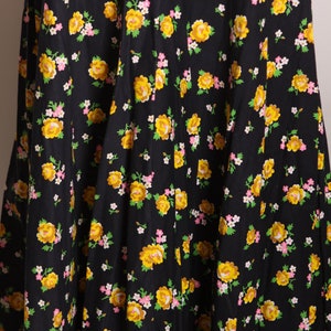 1970s Black, Yellow, Green and Pink Floral Full Length Prairie Cottagecore Skirt by Lanz Original M image 4