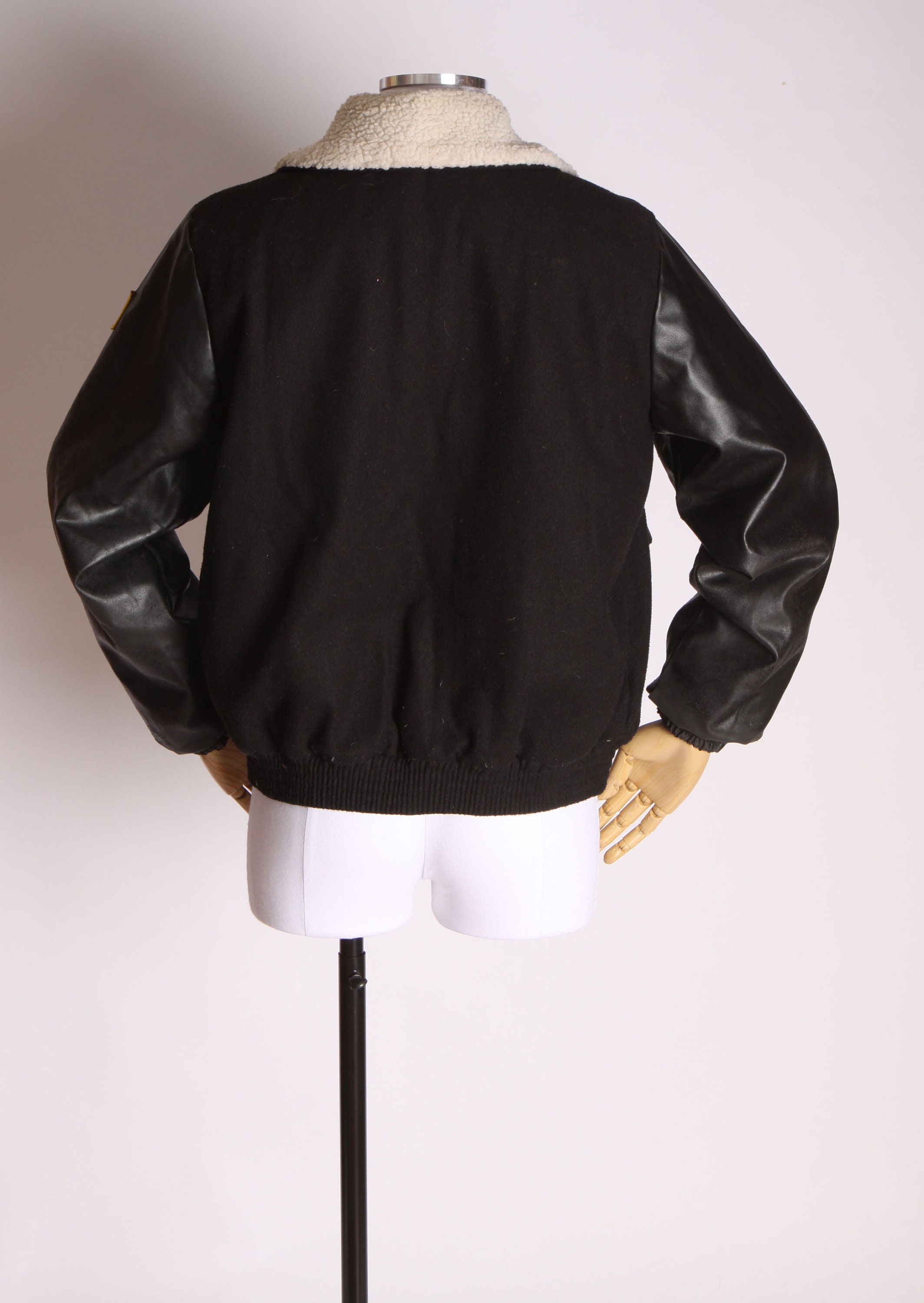 1990s Faux Leather Distressed Black Air Pilot Military Bomber Jacket by Ixtreme Outfitters -Size 