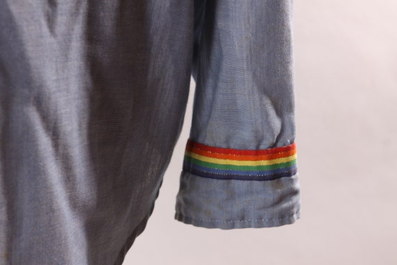 1970s Denim Chambray Long Sleeve Rainbow Striped … - image 6